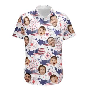 Family Cute Face - Personalized Photo Hawaiian Shirt - Independence Day Shirt